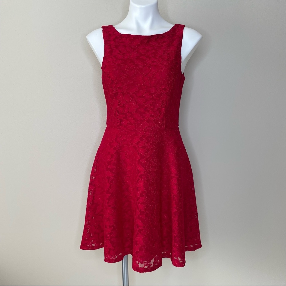 Speechless Red Lace Fit and Flare Sleeveless Mini Dress